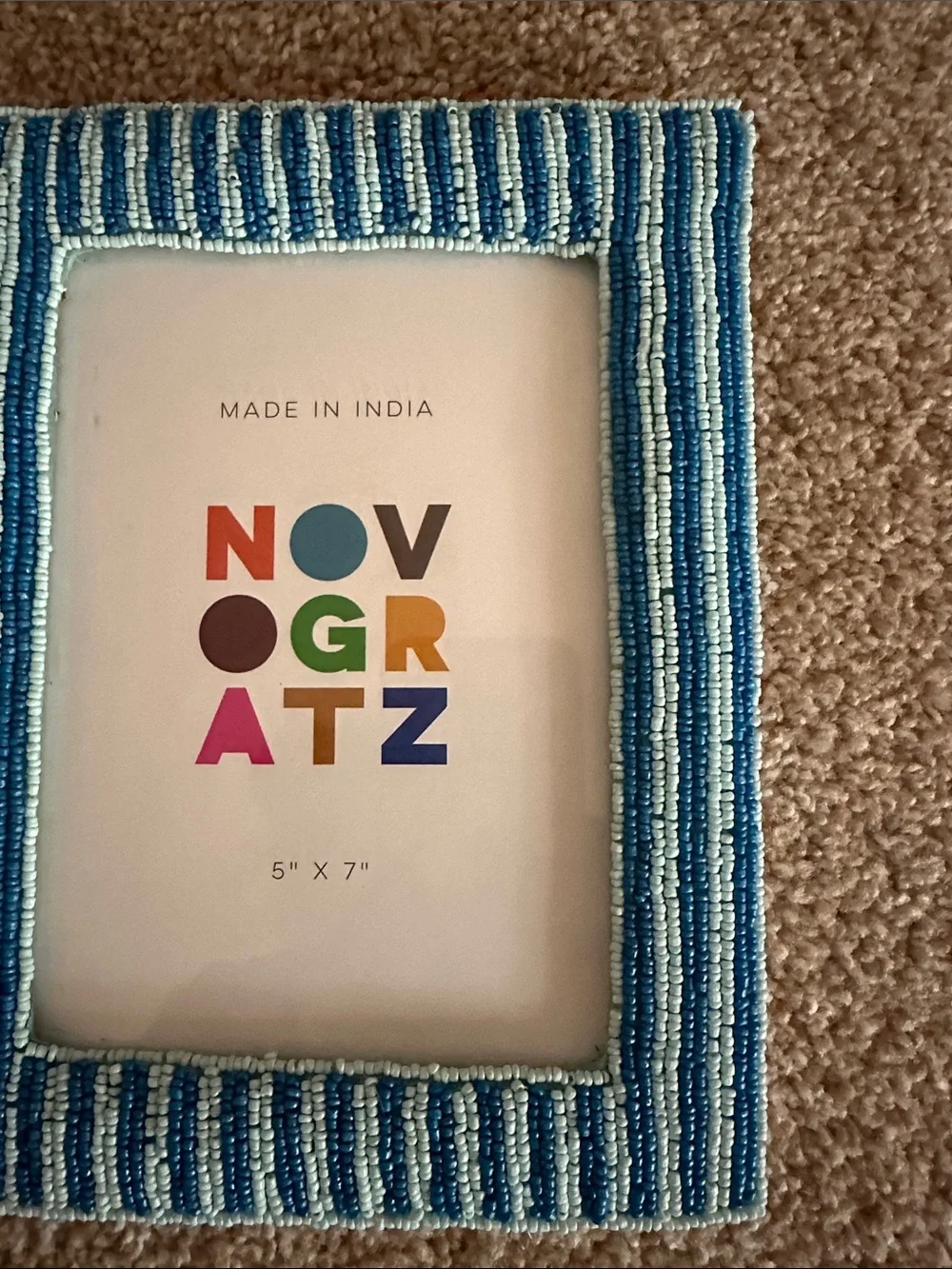 Beaded Blue Striped 5x7 Picture Frame